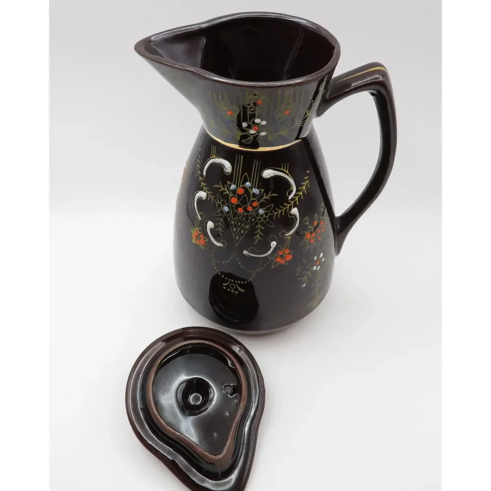 Vintage Japan Redware Moriage Coffee Set Pot, Creamer & Sugar Bowl Brown Floral